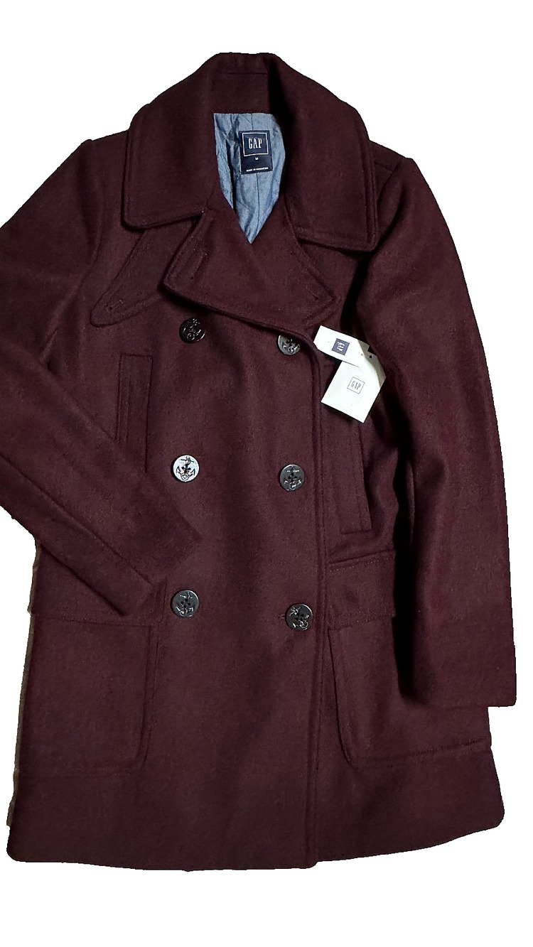 GAP Women’s M Wool Blend Peacoat Birch Beer Burgundy NWT $168 Double Breasted